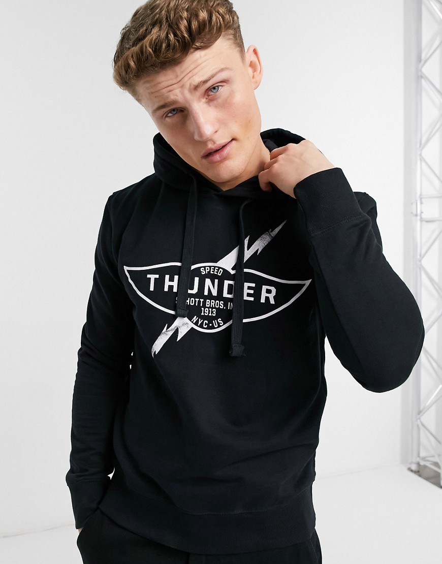 Schott hoodie with thunder print in black