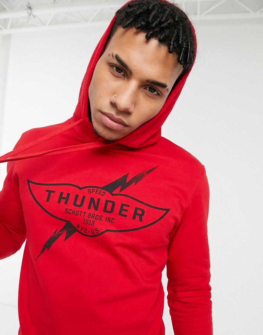 Schott hoodie with thunder print in red