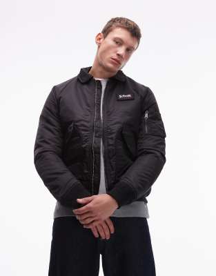 Schott Logo Patch Zip Pocket Detail Cropped Padded Jacket In Black