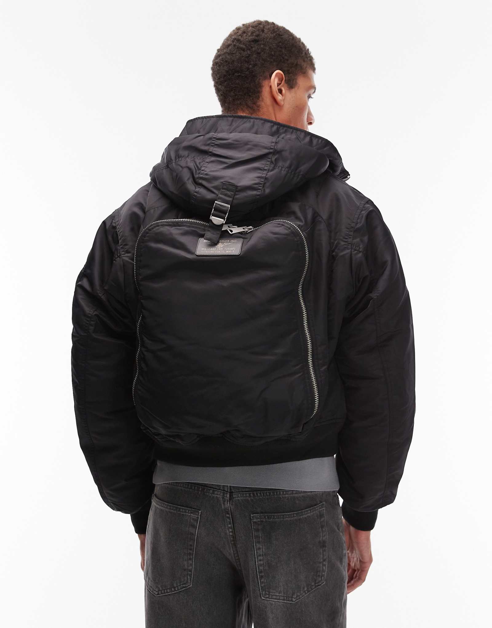 Укороченная стеганая куртка с накладным карманом на молнии с логотипом Schott и детализацией рюкзака черного цвета