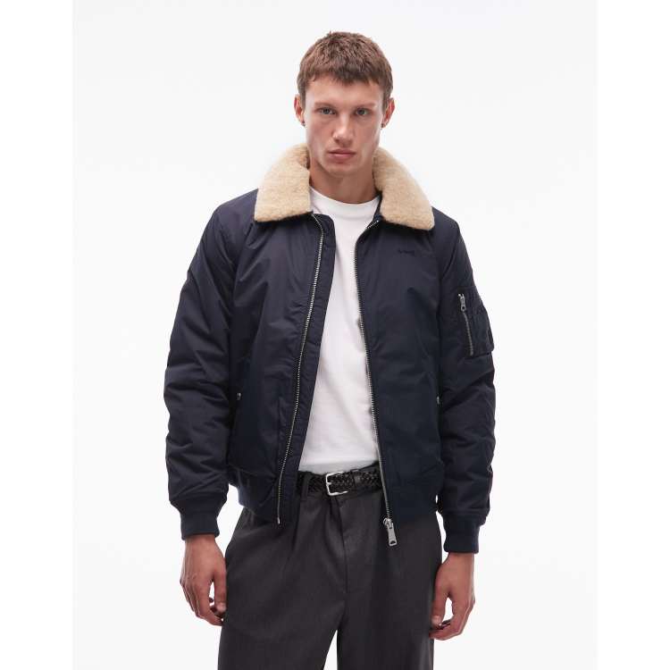 ジャケット・アウター LOGO PATCHED FAUX FUR HOODED JACKET Schott logo patch zip pocket detail cropped padded jacket with