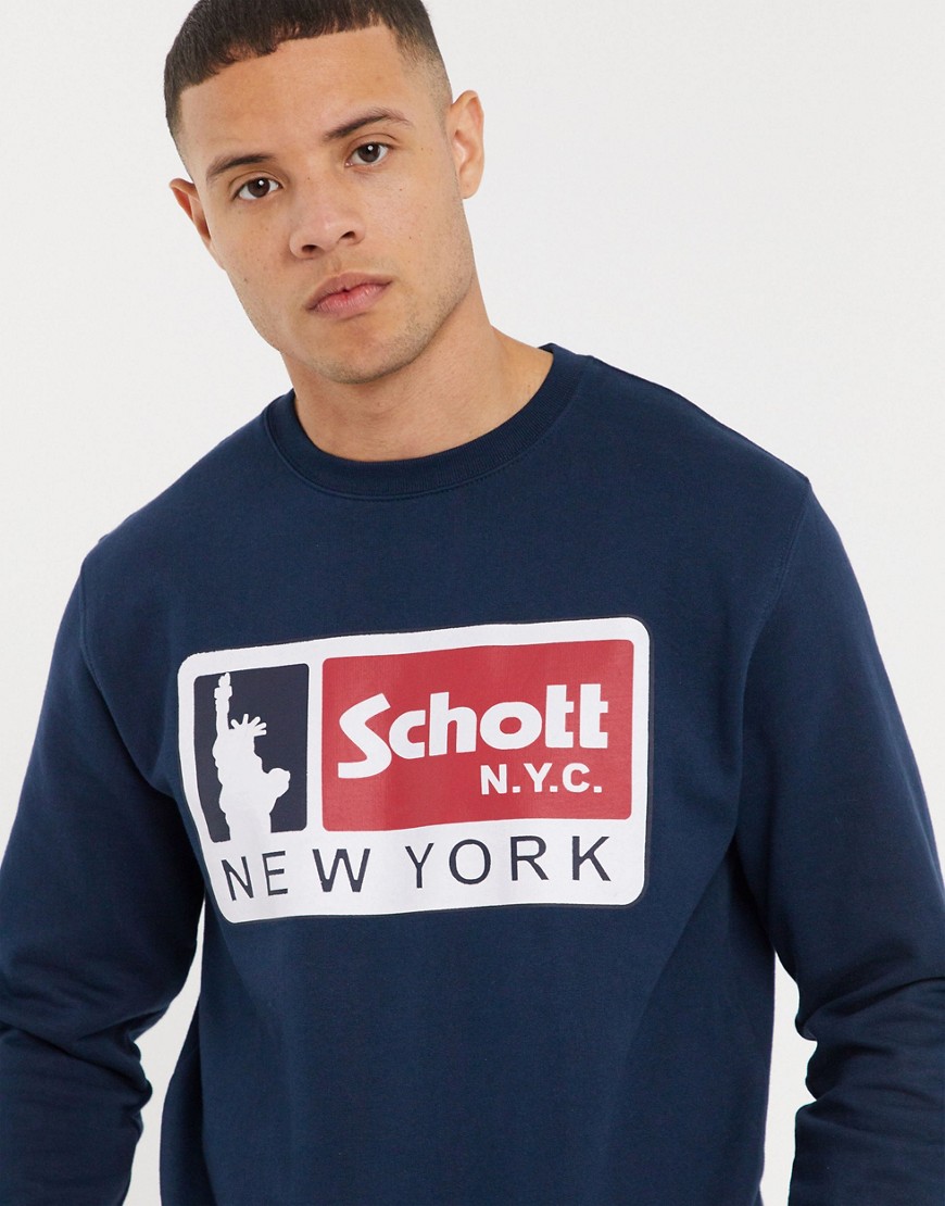 Schott — Marineblå sweatshirt med logo