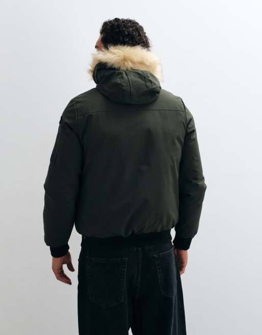 Schott padded cropped parka jacket in khaki, 5 of 5