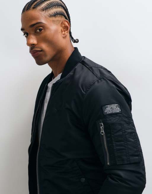 Schott padded nylon bomber jacket in black, 3 of 5