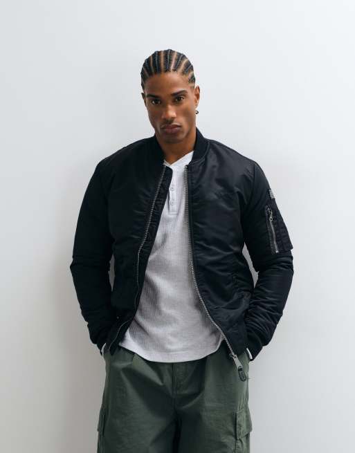 Schott padded nylon bomber jacket in black, 5 of 5