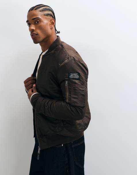 Schott padded nylon bomber jacket in dark brown - view 1