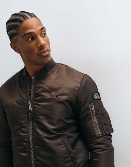 Schott padded nylon bomber jacket in dark brown, 2 of 5