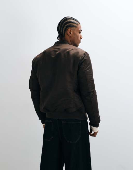 Schott padded nylon bomber jacket in dark brown, 4 of 5