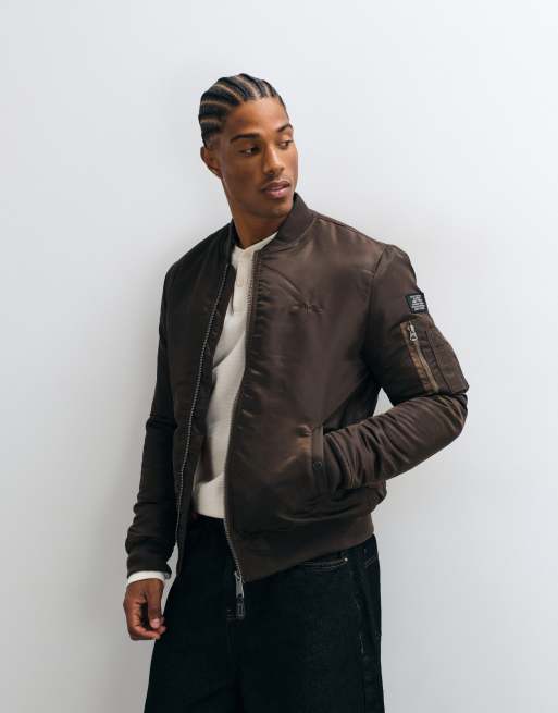 Schott padded nylon bomber jacket in dark brown, 5 of 5