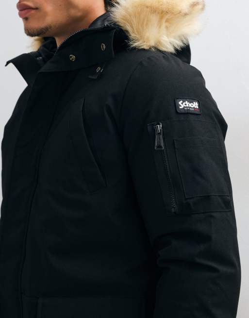 Schott padded parka jacket in black, 2 of 5
