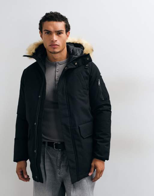 Schott padded parka jacket in black, 3 of 5