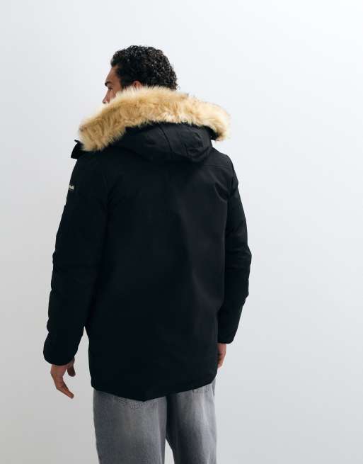 Schott padded parka jacket in black, 4 of 5