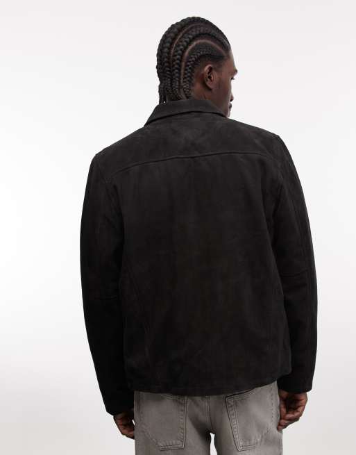 Schott real suede harrington jacket in black, 3 of 5