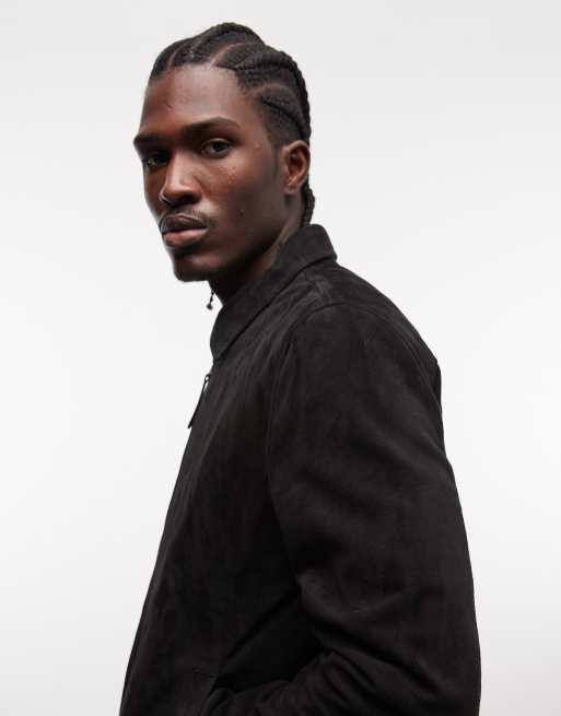 Schott real suede harrington jacket in black, 4 of 5