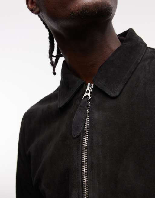 Schott real suede harrington jacket in black, 5 of 5