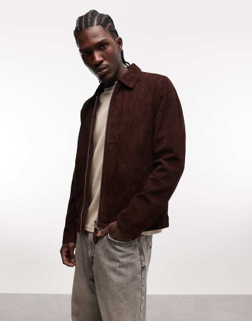 Schott real suede harrington jacket in chocolate brown, 2 of 5
