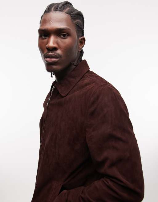 Schott real suede harrington jacket in chocolate brown, 3 of 5