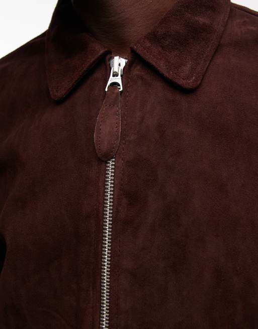 Schott real suede harrington jacket in chocolate brown, 5 of 5