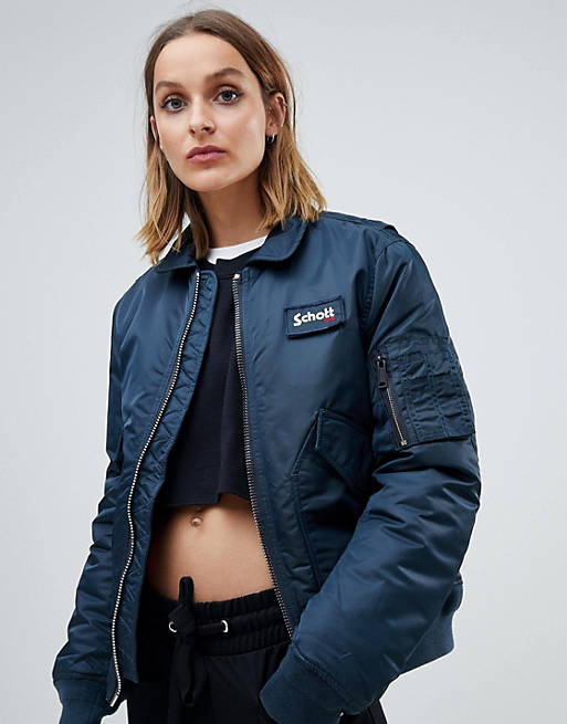 Schott relaxed bomber jacket with hood lining | ASOS