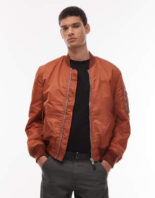 Schott Tonal Logo Zip Pocket Detail Cropped Padded Jacket In Orange