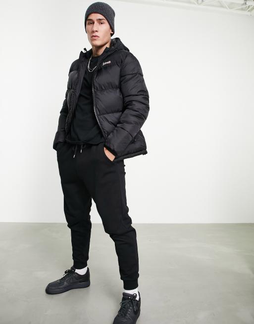 Schott Utah 2 hooded puffer jacket in black