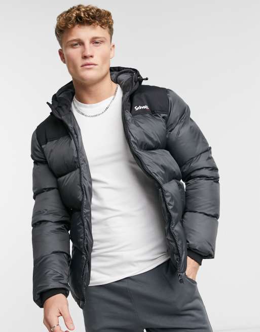 Schott Utah 2 hooded puffer jacket in black