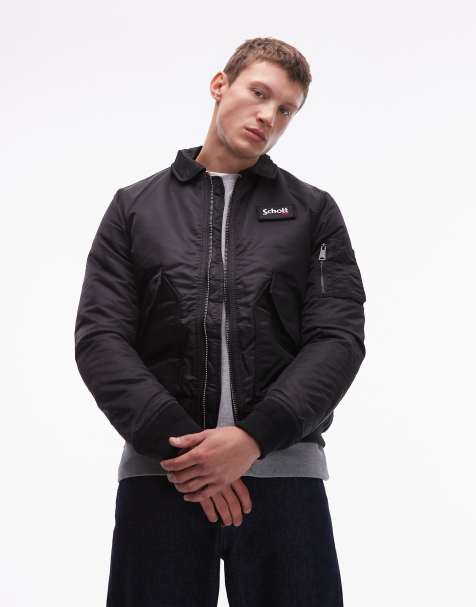 Schott – Wattierte Cropped Jacke in Schwarz mit Logo-Aufnäher und Reißverschlusstasche - view 1