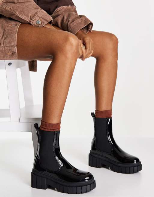 Black patent chunky outlet chelsea boots