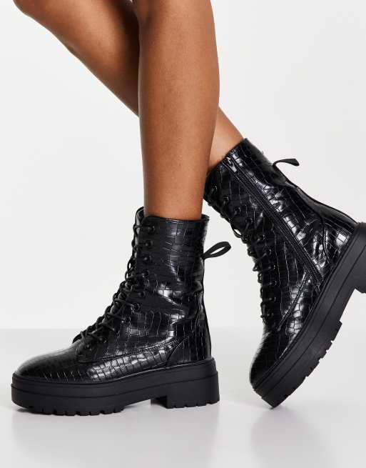 Black lace discount up croc boots