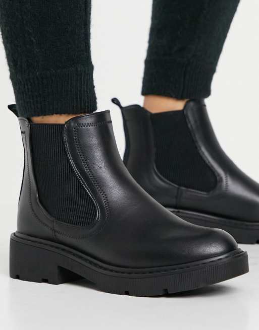 schuh Ailsa chunky flat chelsea boots in black ASOS