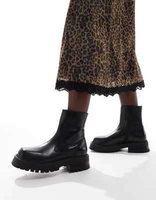 schuh - Alicia - Ankle-Boots aus schwarzem Leder mit dicker Sohle