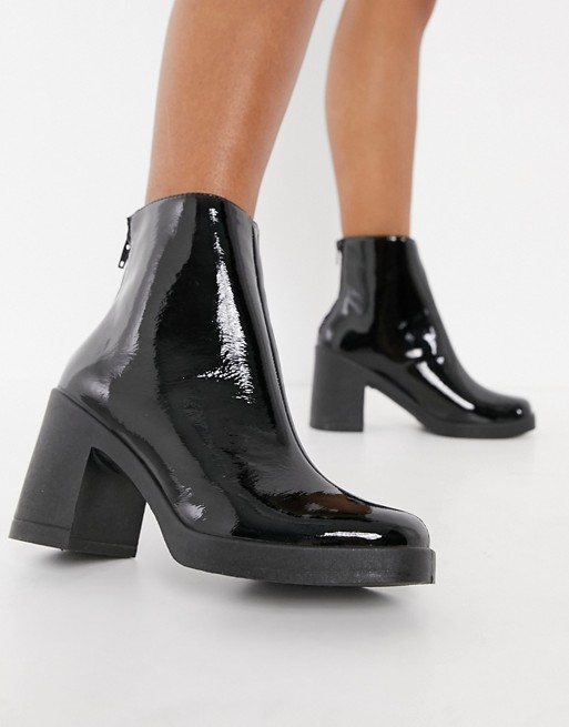 schuh Amara platform heeled ankle boot in black patent