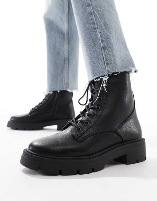 Black chunky sole lace up ankle boots best sale