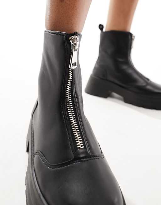 schuh Arnold zip front chunky chelsea boots in black