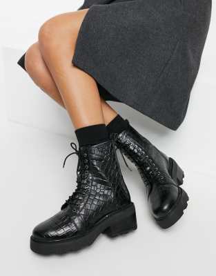 black croc leather boots