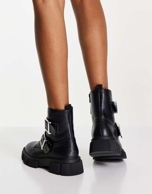 Chunky black shop buckle boots