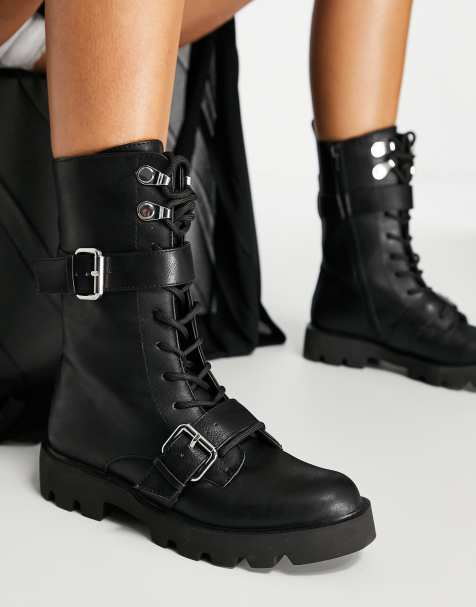 Bottes De Motard Femme Cuir Lacets Et Brides Asos