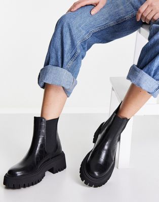 schuh Avelina leather chunky chelsea boots in black | ASOS