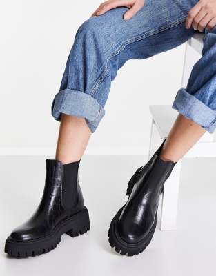 schuh Avelina leather chunky chelsea boots in black | ASOS