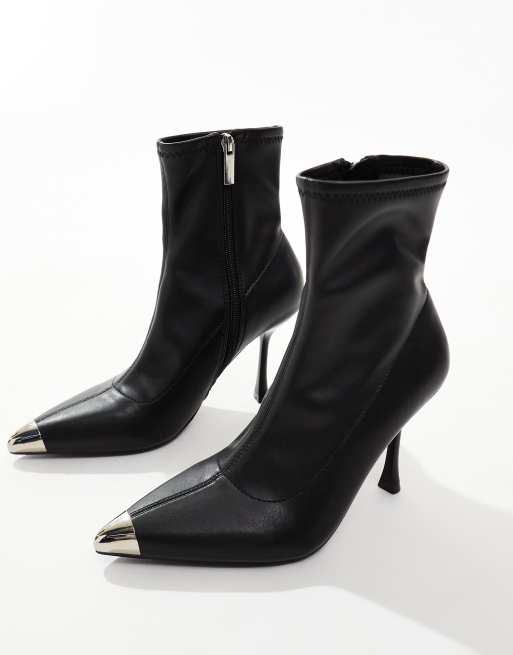 schuh Babette sock heeled ankle boots with toe cap in black ASOS