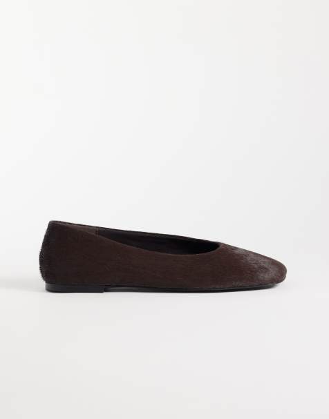 Schuh bailarinas cuadradas con pelo sintético efecto vaca en marrón - view 1