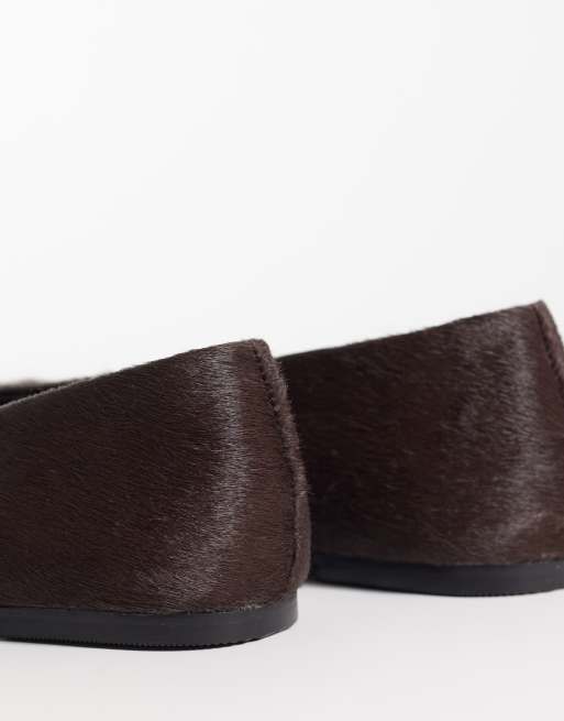 Schuh bailarinas cuadradas con pelo sintético efecto vaca en marrón, 3 de 4