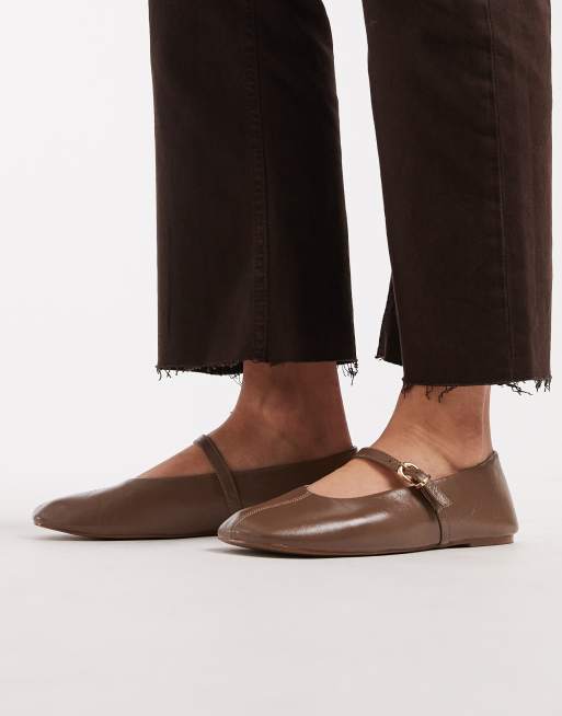 Schuh - Ballerine con fibbia in pelle color tortora