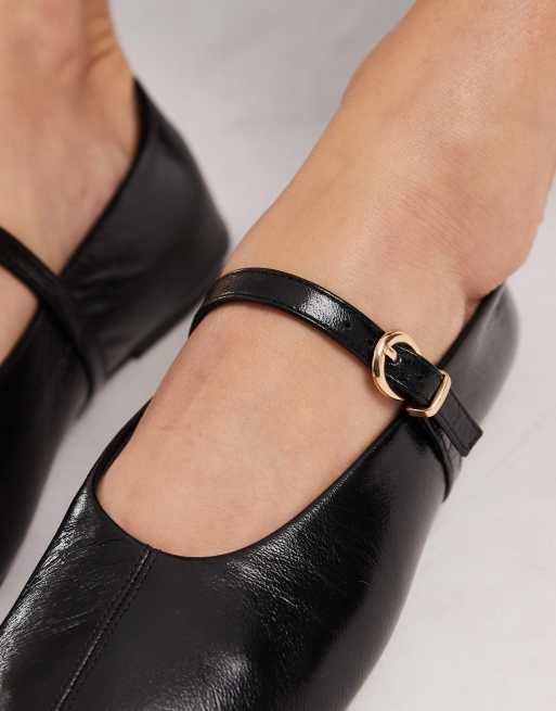 Schuh - Ballerine in pelle nera con cinturino con fibbia, 4 di 4