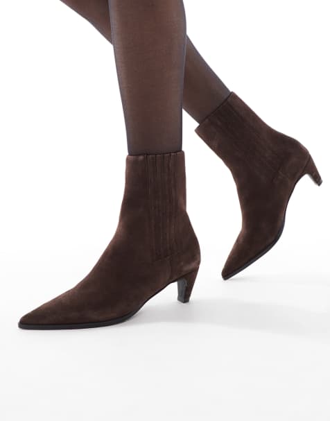 schuh Betsy kitten heel ankle boots in suede chocolate - view 1