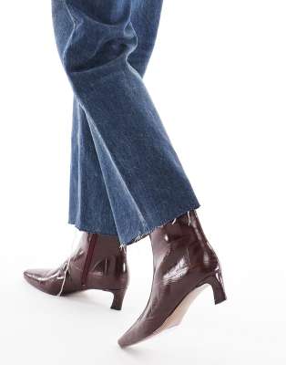 Schuh Bexley Pointed Toe Kitten Heel Ankle Boots In Brown