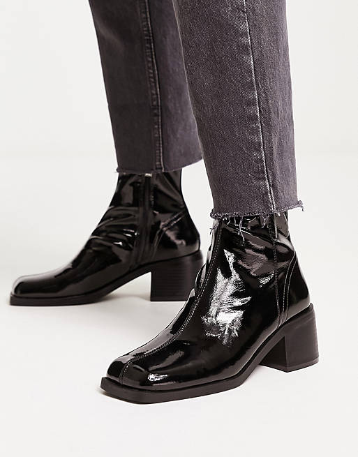 Schuh Blake heeled sock boots in patent black 