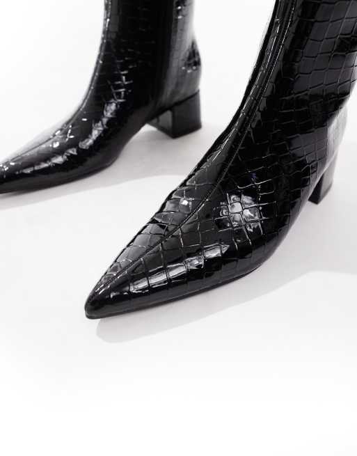 schuh - Bridget - Laarzen met hak, dikke zool en zwarte krokodillenprint, 4 van 4
