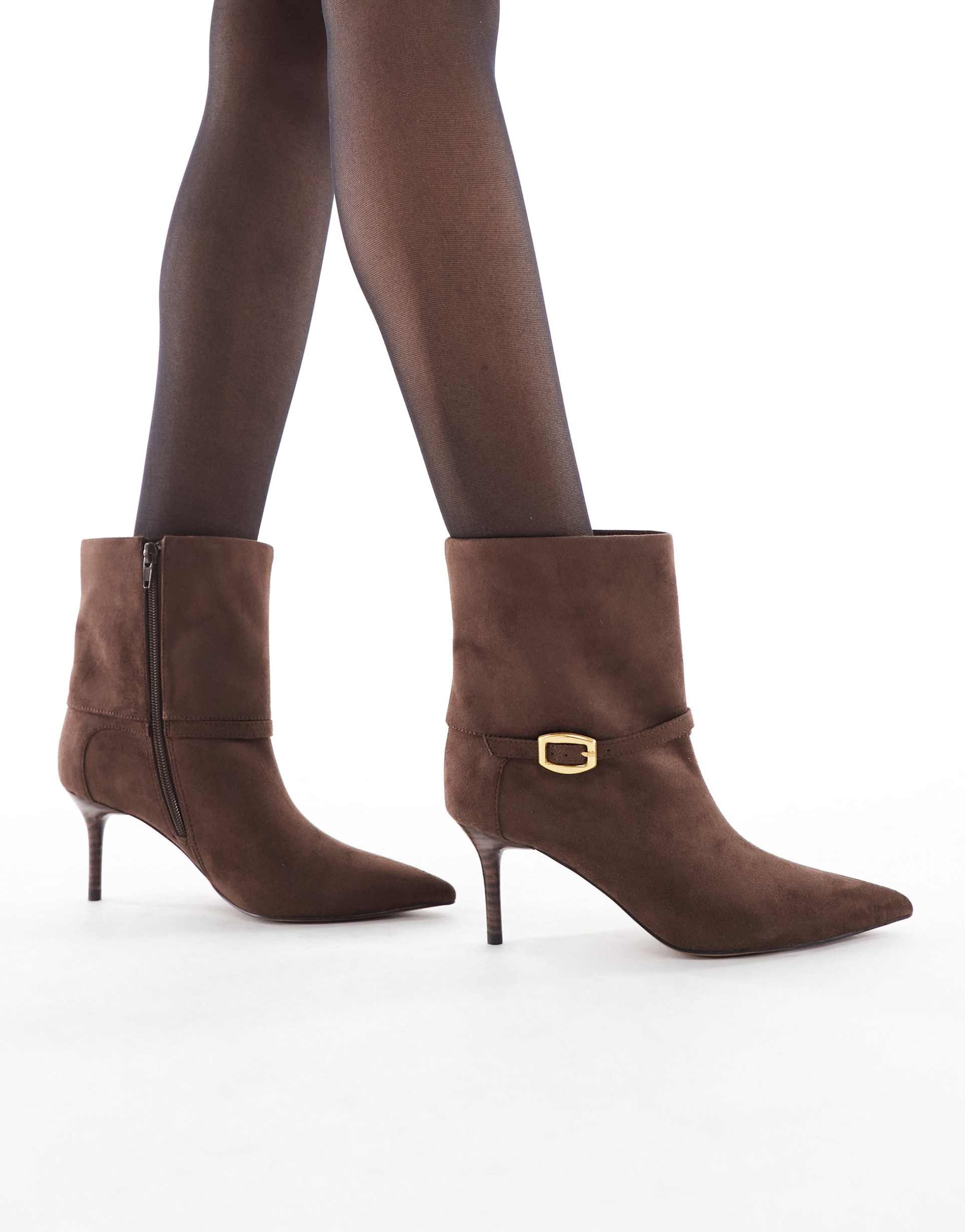 schuh brodie fold-over buckle boots in suede brown