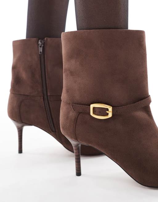schuh Brodie fold-over buckle boots in suede brown ASOS